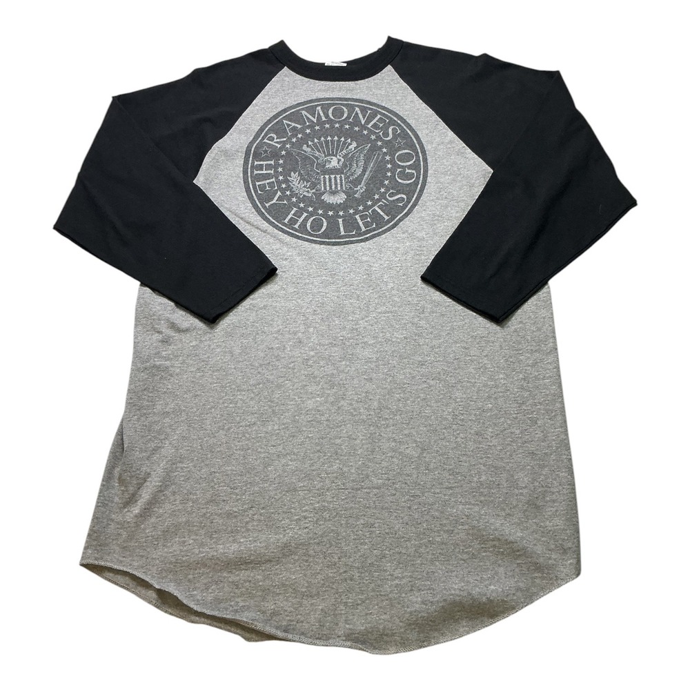 Ramones Hey Ho Lets Go Graphic Baseball Tee Grey Black Raglan Shirt Large